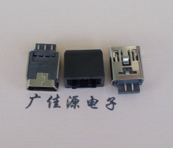 嘉兴MINI USB 5Pin接口 带护套焊线母座 B型180度铜壳