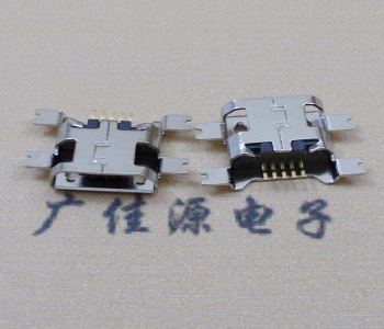 嘉兴镀镍Micro USB 插座四脚贴 直边沉板1.6MM尺寸结构